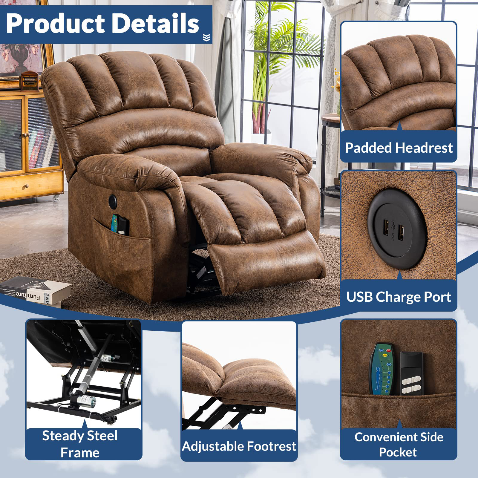 39.4 Wide Ultimate Comfort Power Lift Recliner with Heated Massage Spacious & Ergonomic Red Barrel Studio Body Fabric: Chocolate Microfiber/Microsue