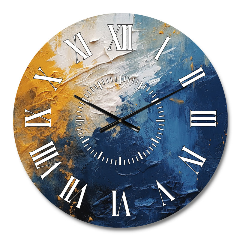 Horloge murale abstraite bleue et jaune I Expressions intuitives, Médium