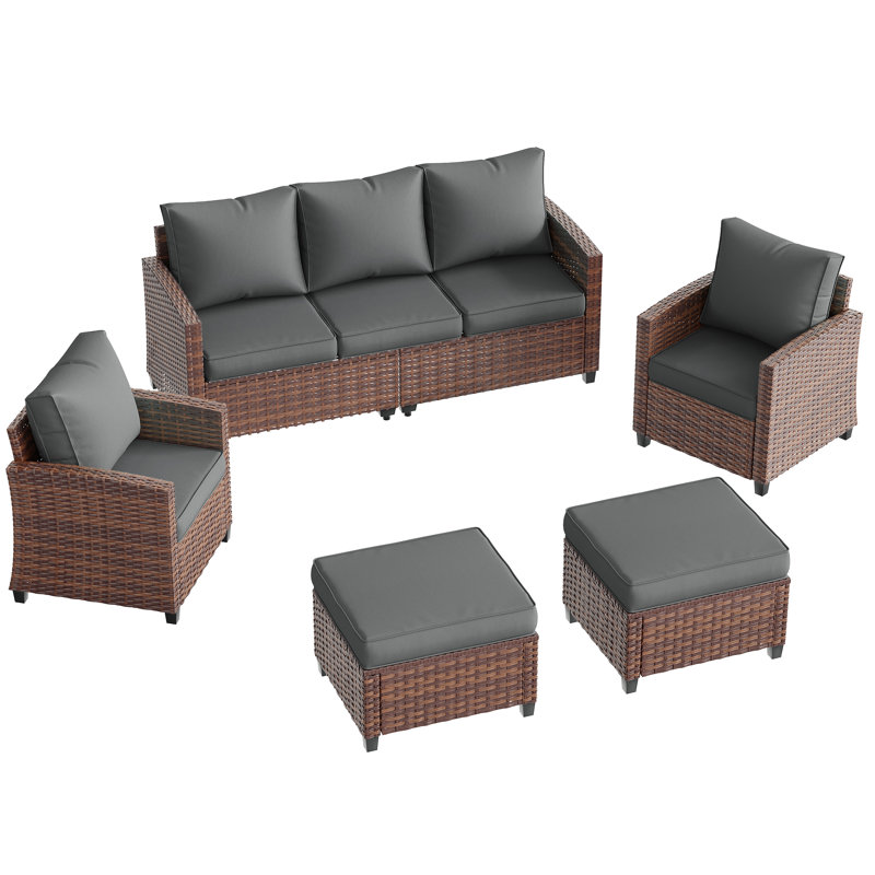  Ensemble de conversation d'extérieur à 5 coussins avec coussin, Gris