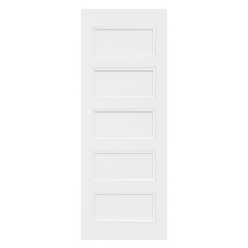 Porte intérieure standard de chambre à coucher, 5 panneaux, en bois massif apprêté, 71 cm (L) × 203 cm (H), de style moderne Raides.
