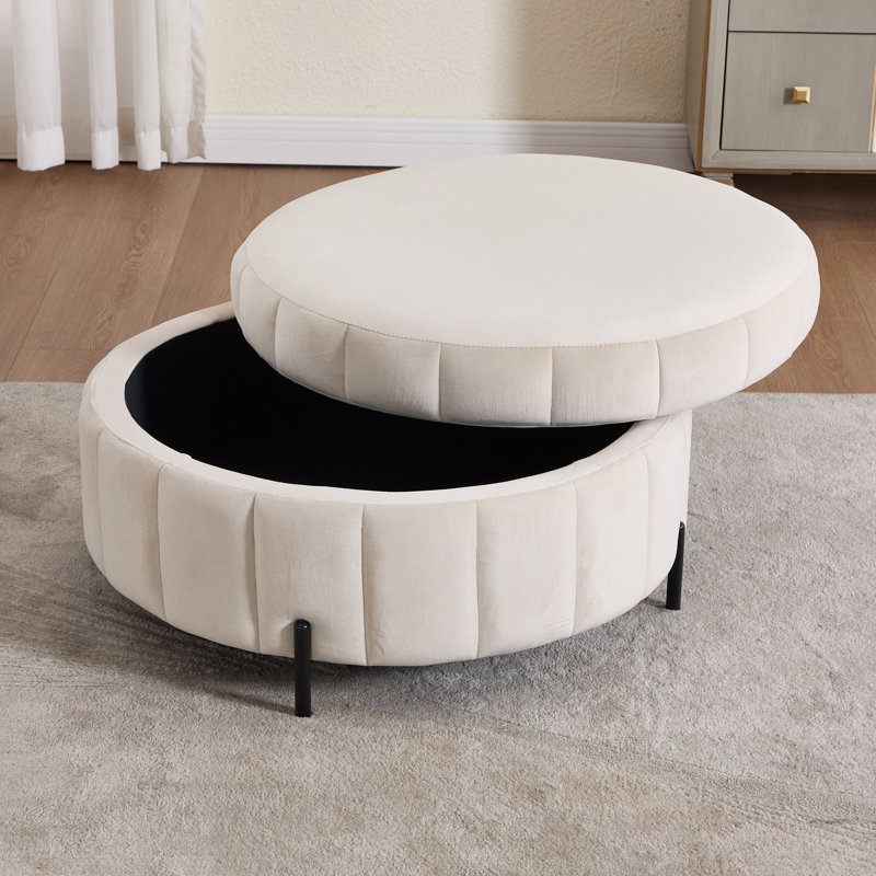 31.5"W Upholstered Storage Ottoman,Metal Legs Ottoman With Tray, Beige