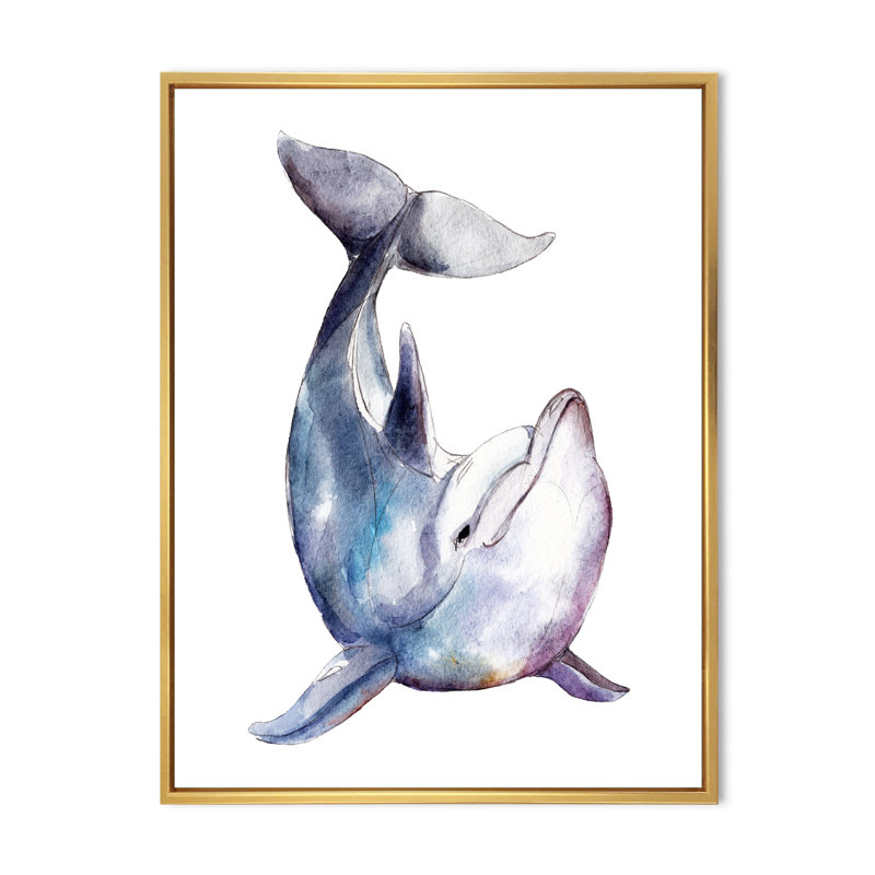 Art mural sur toile de dauphin, impression d'un animal de la faune océanique - dauphin bleu sur blanc, H 20 po x l 12 po