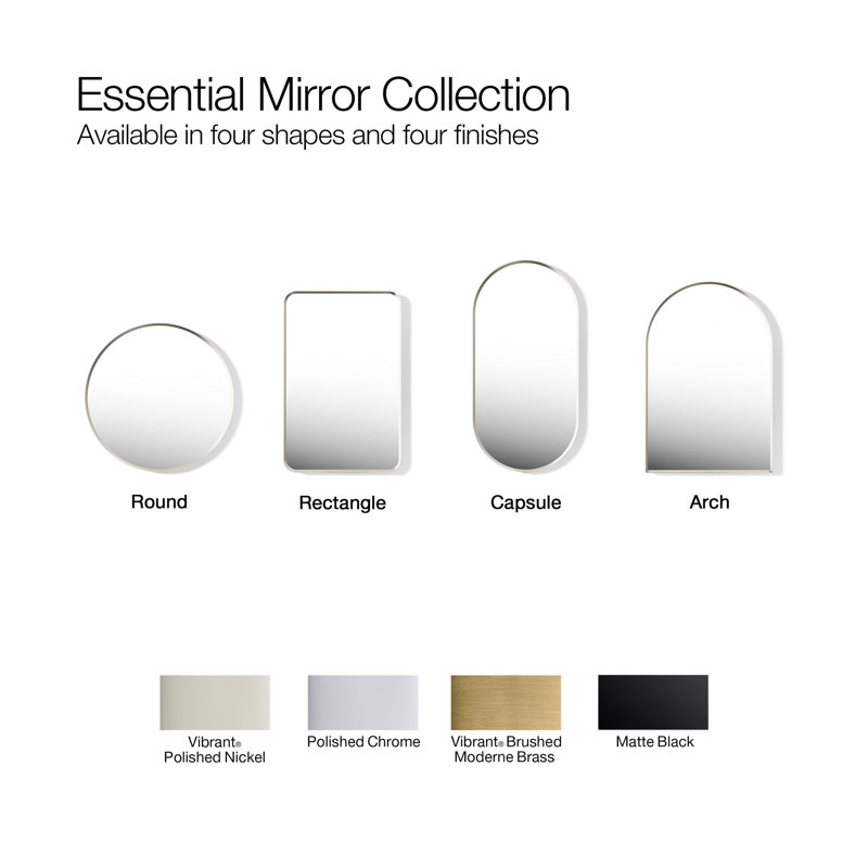 Essential Decorative Bathroom / Vanity Mirror, Brushed Nickel, 40" x 20"