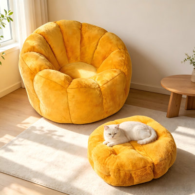 Fauteuil à billes Fluffy ound avec repose-pieds, canapé-lit très confortable