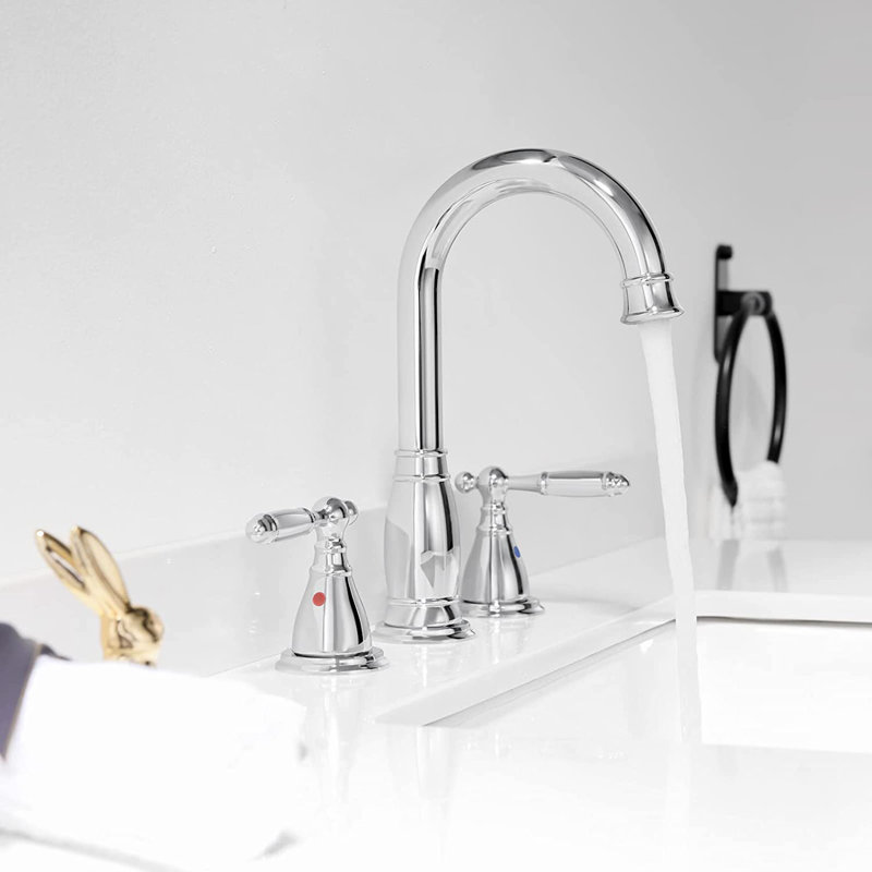 Robinet de salle de bain à large entraxe avec bonde, Chrome