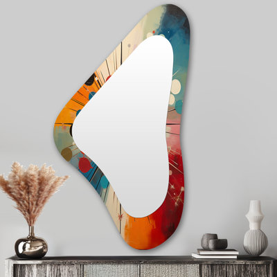 Colorful Mid Century Optical Serenade IV - Midcentury Modern Asymmetrical Unique Wall Mirror, Modern Unique Shape Mirror, Printed Metal Art