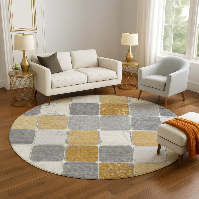 Premium Machine Washable Tiana Geometric Rug, Round 8'