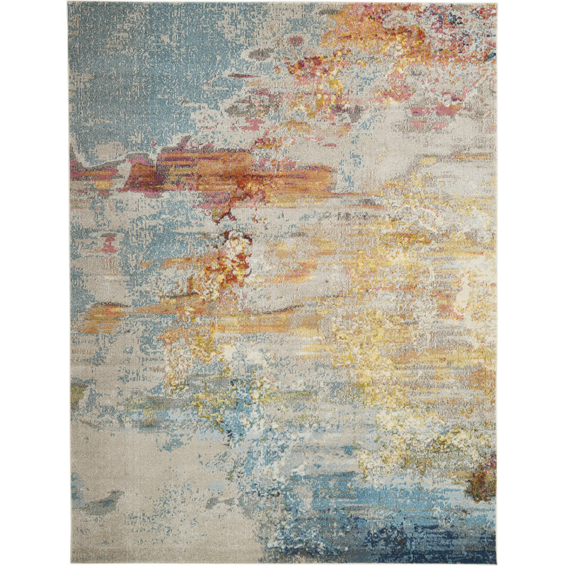 Tapis abstrait bleu / jaune Adrihana, Rectangle 6 pi x 9 pi