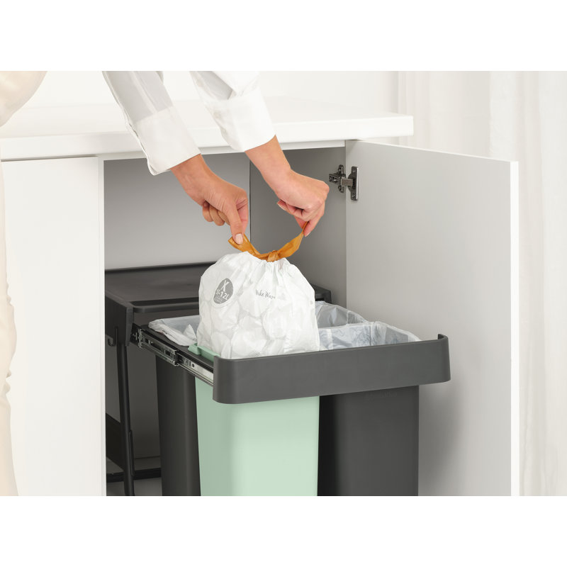 Sort & Go Pull Out In-Cabinet Plastic Dual Compartment Recycling Bin, 2.6 + 2.6 + 5.3 Gallon