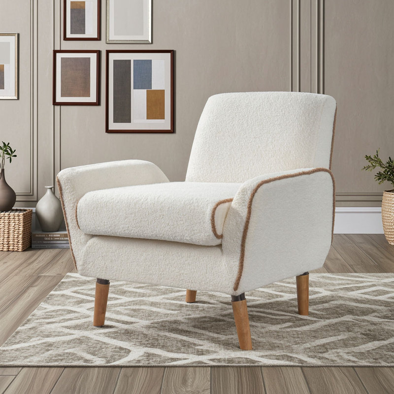 Chaise d'appoint moderne rembourrée avec pieds et accoudoirs en bois d'hévéa, Beige