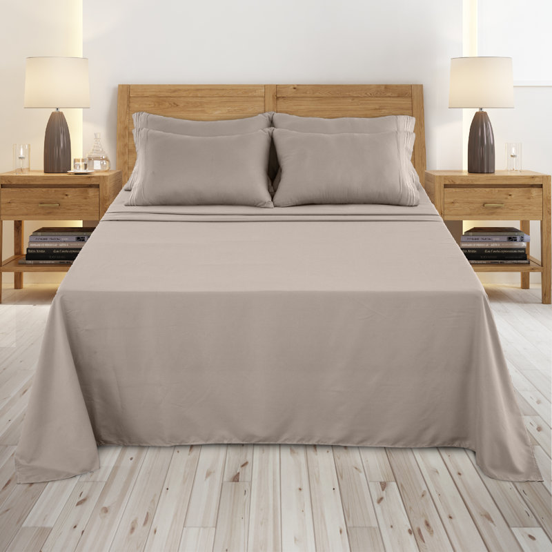 Ensemble de literie en microfibre 1800 Series, Taupe, Ensemble de draps pour très grand lit californien