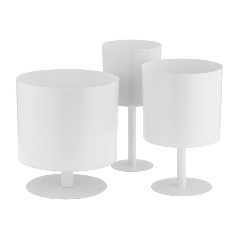 Wanderer Metal Planter on Base - Contemporary Round Iron Planter on Flat Round Base in Classic White - Indoor or Outdoor Decor