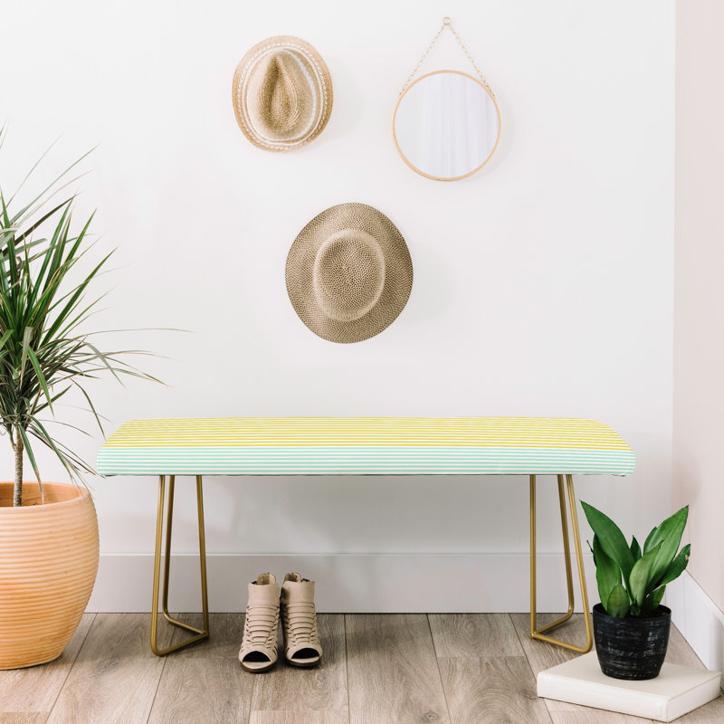 Banc recouverts de tissu d'ameublement, Jaune / bleu clair / rayé