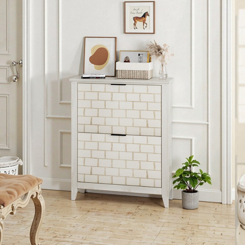 Armoire de rangement pour chaussures 31,5 pouces en aggloméré et en bois massif avec 2 tiroirs rabattables et compartiments réglables