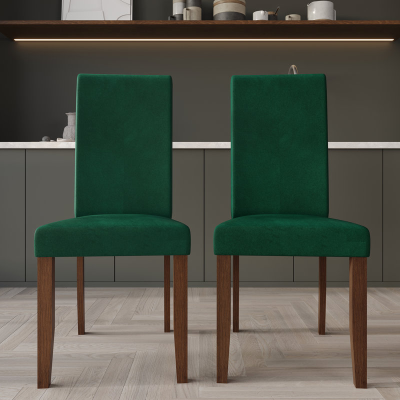 Brown Wooden Dining Chair With Velvet Cover, Green