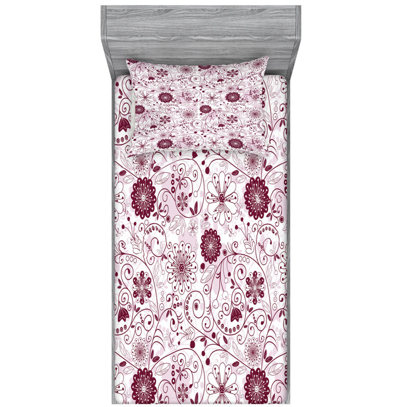 Microfiber Floral Sheet Set, Twin Sheet Set + Fitted Sheet + 1 Pillowcase