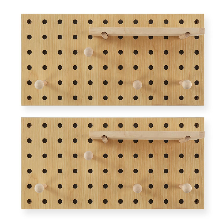 Wood Pegboard Modular Display Wooden Pegboard Combination Wall Organizer Storage Wall Hooks Shelf, Comes With 2 Pieces Pegboards