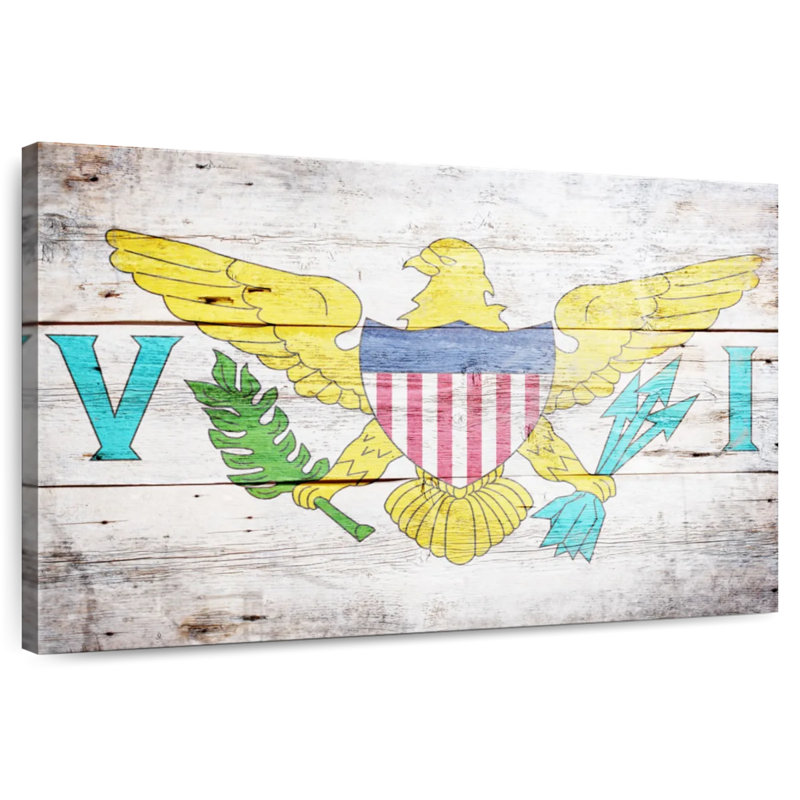 Drapeau des îles Vierges américaines de style bois de Borges, H 16 po x l 24 po