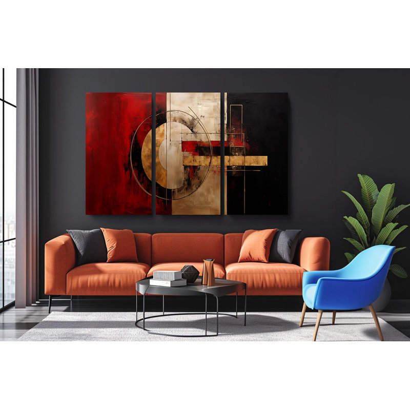«Triptych Canvas Wall Art», art mural abstrait rouge et noir, ensemble de toiles modernes pour une décoration intérieure élégante