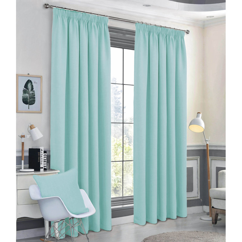 Meliha Pencil Pleat Blockout Curtains, Width 114 x Drop 183 cm, Sky Blue