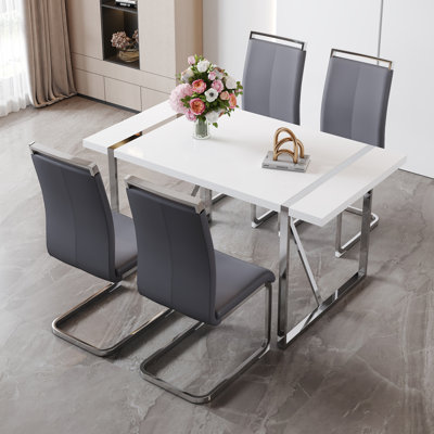 Soutor Luxe Modern Dining Set: White MDF Table with Double Pedestal Base & PU Leather Chairs – Industrial Chic