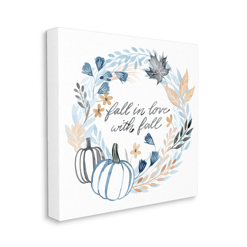 «In Love With Fall Blue Autumn Foliage Wreath», art mural sur toile tendue par Grace Popp, H 17 po x l 17 po x P 1,5 po
