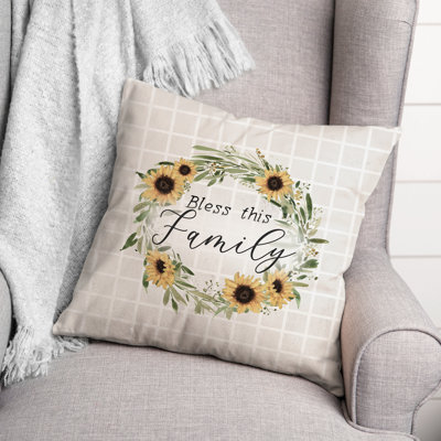 Coussin intérieur / extérieur Wreath With Sunflowers And Plaid Family