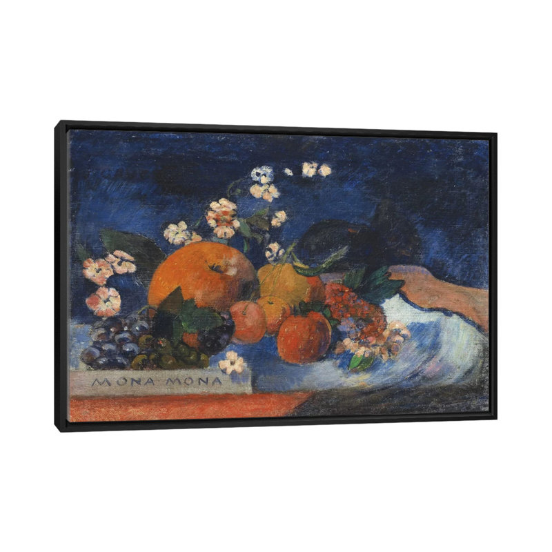 «Mona Mona, Savoureux» par Paul Gauguin, reproduction d'art sur toile, H 18 po x l 26 po x P 1,5 po, Toile avec cadre noir