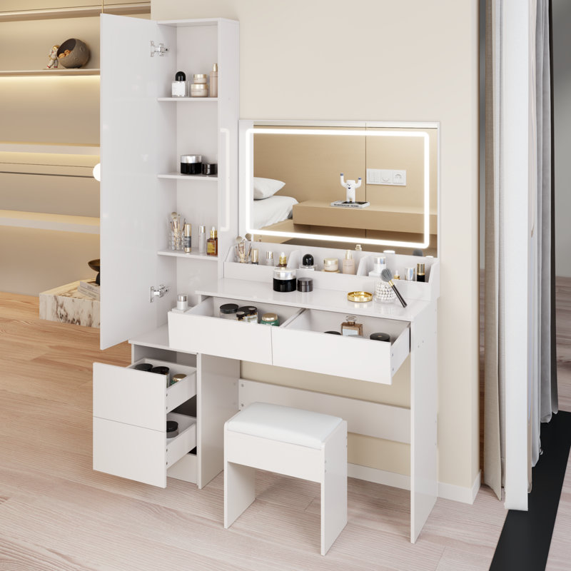 Modern Mdf Makeup Vanities Vanity With Led Mirrors And Storage