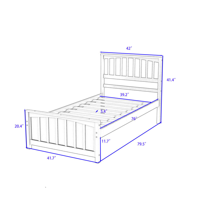 Base de lit plateforme simple en bois avec tête de lit, Blanc