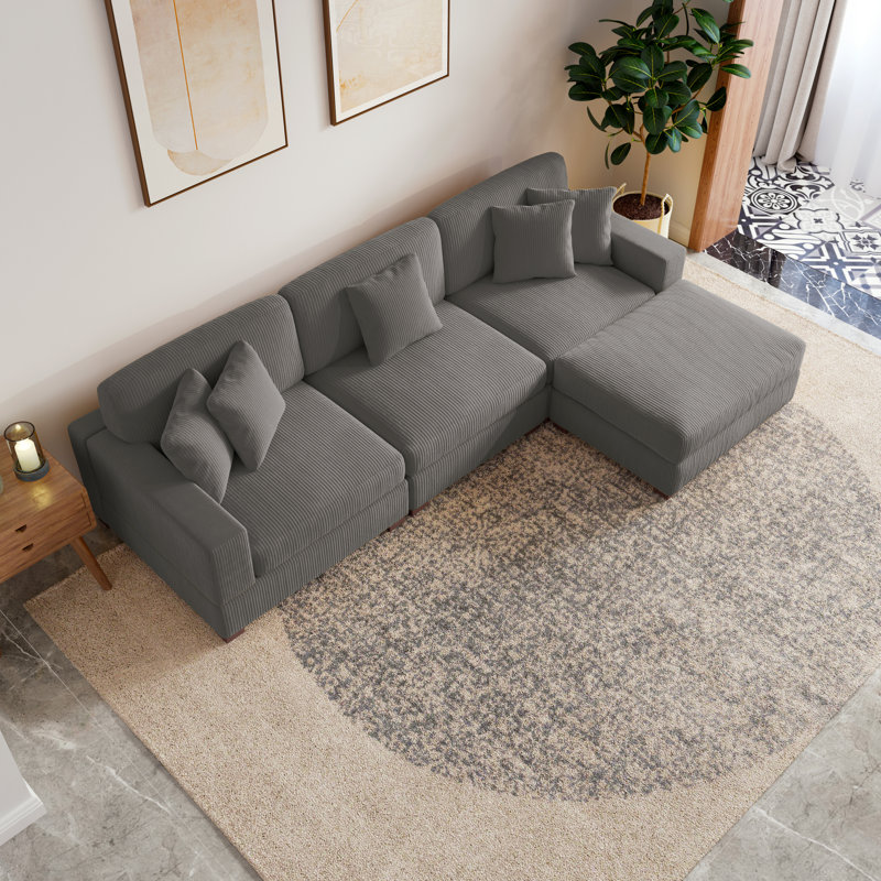 Milbrey Reversible Modular Corner Sofa, 84.6cm H x 300.2cm W x 178.6cm D, Light Grey