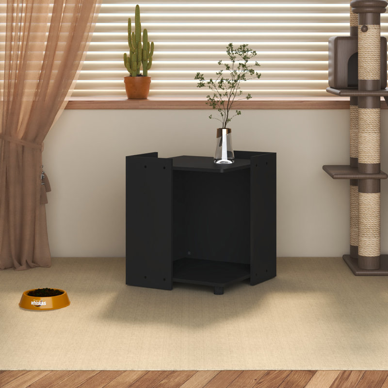 Enceinte moderne pour litière pour chat avec tablette ouverte, Noir