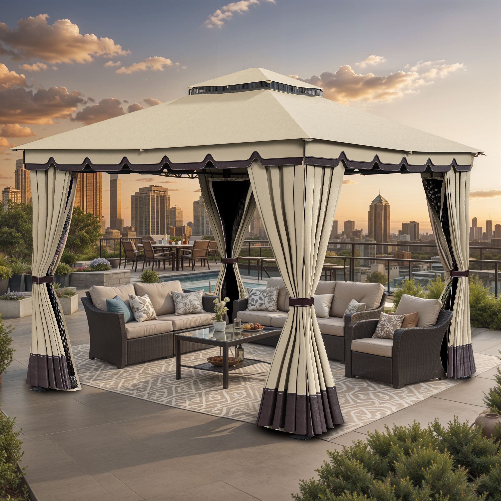 Balconera Outdoor 10 Ft. W x 10 Ft. D Soft Roof Gazebos Metal Patio