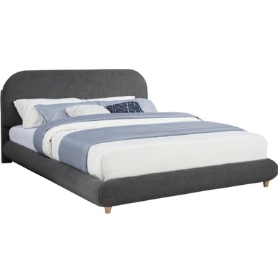 Grey Fleece Upholstery, Queen-size, Low-profile, Contemporary, Platform Bed, Side Rails, Slat Kit, Headboard, Modern Bedroom ,