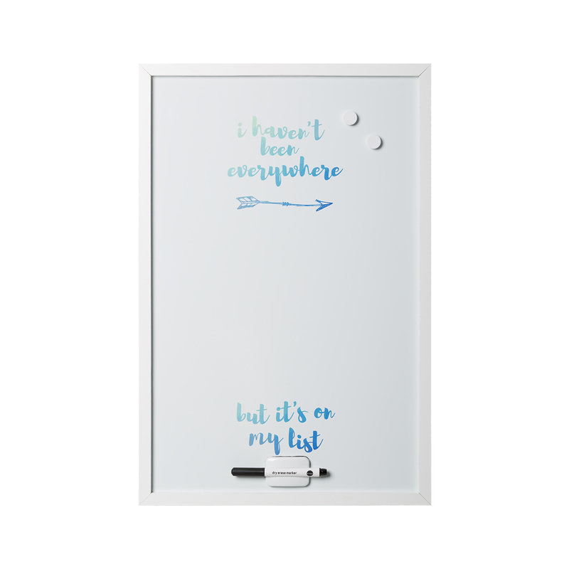 MasterVision "I Haven't Been Everywhere, But It's On My List" Quote Dry Erase Magnetic Personal White Board, 16" x 24", White Wood Frame