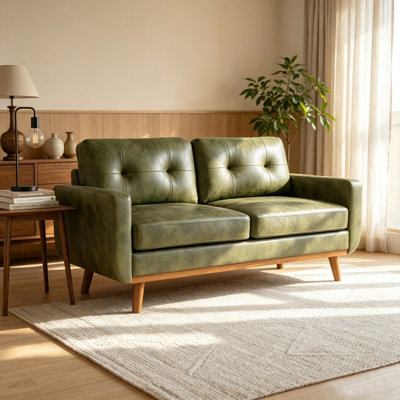 Canapé 65 pouces à deux places minimaliste moderne en tissu polyester respirant et pieds en bois massif