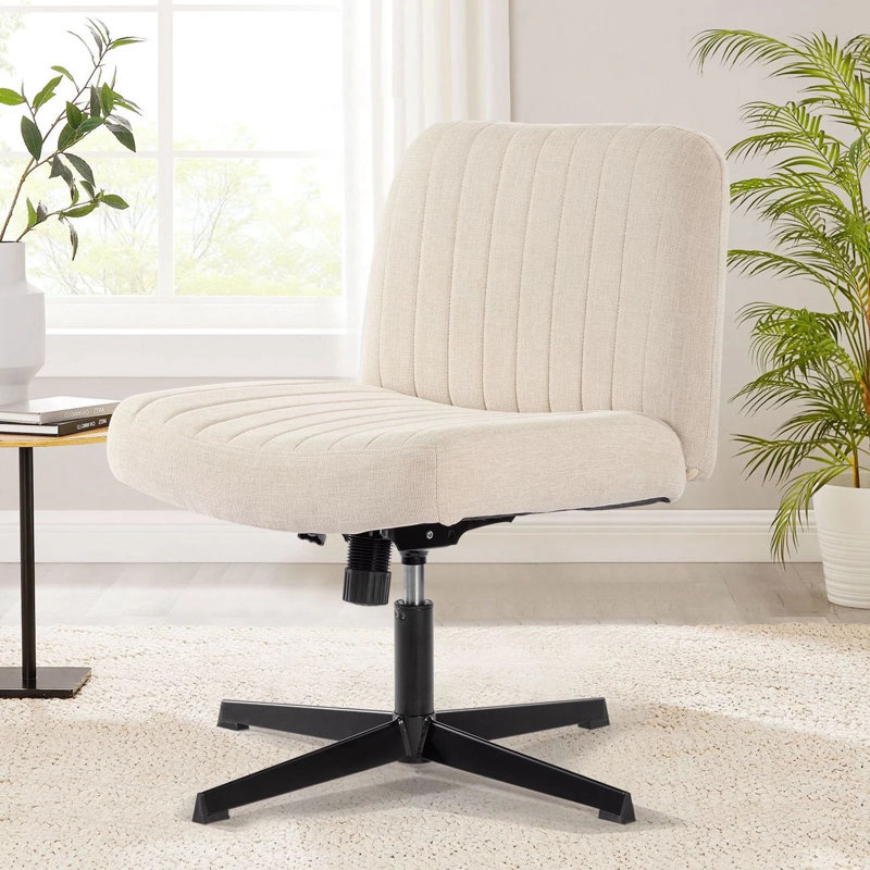 Chaise de bureau sans accoudoirs et sans roulettes avec siège large, Beige
