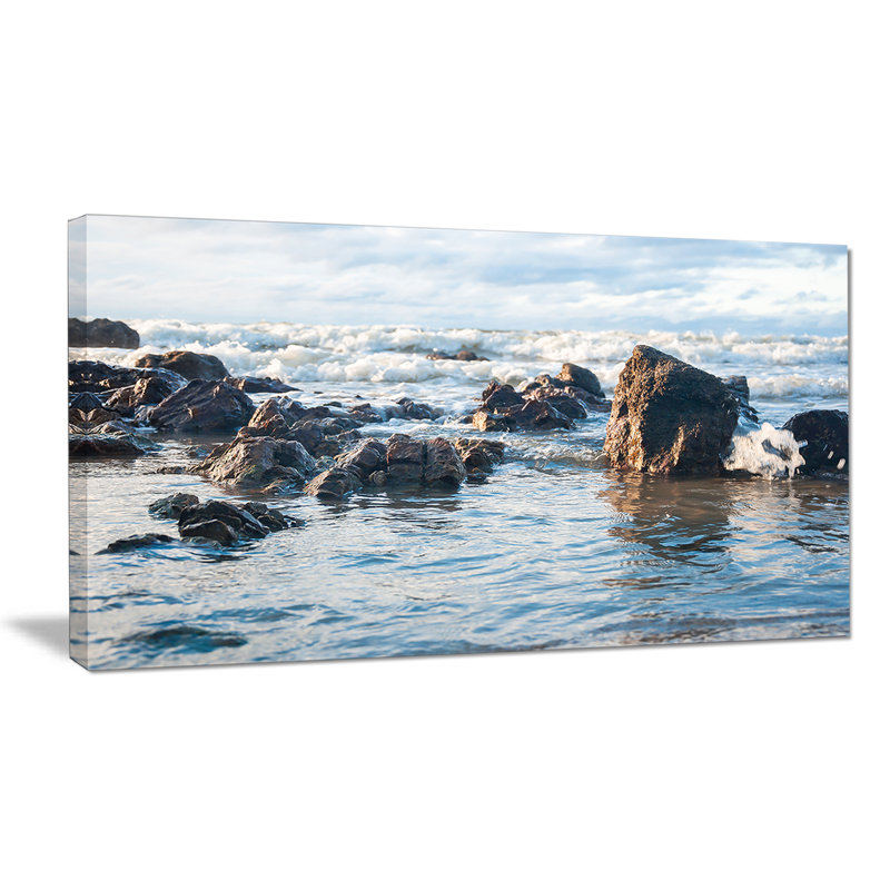 Reproduction de photo sur toile tendue "crème de mer dans un seaside rocky vide rocky", H 16 po x l 32 po x P 1 po