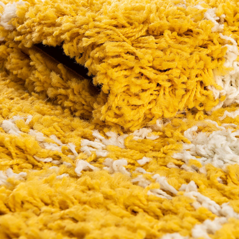 Tapis jaune à motif géométrique Griego, Rectangle 7 pi 10 po x 10 pi
