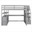 Lit mezzanine pleine grandeur en pin massif gris froid avec bureau intégré, tablettes et rangement pour chambres résidentielles-129380456