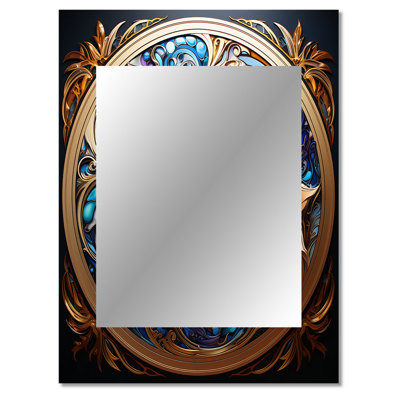 Retro Gold Floral Mandala Magic I - Boho Mandala Large Mirror, Traditional Decorative Wall Mirror, Printed Metal Art