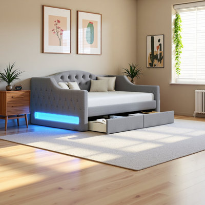 Upholstered Twin XL Size Daybed With LED Belt And 2 Drawers by Ivy Bronx