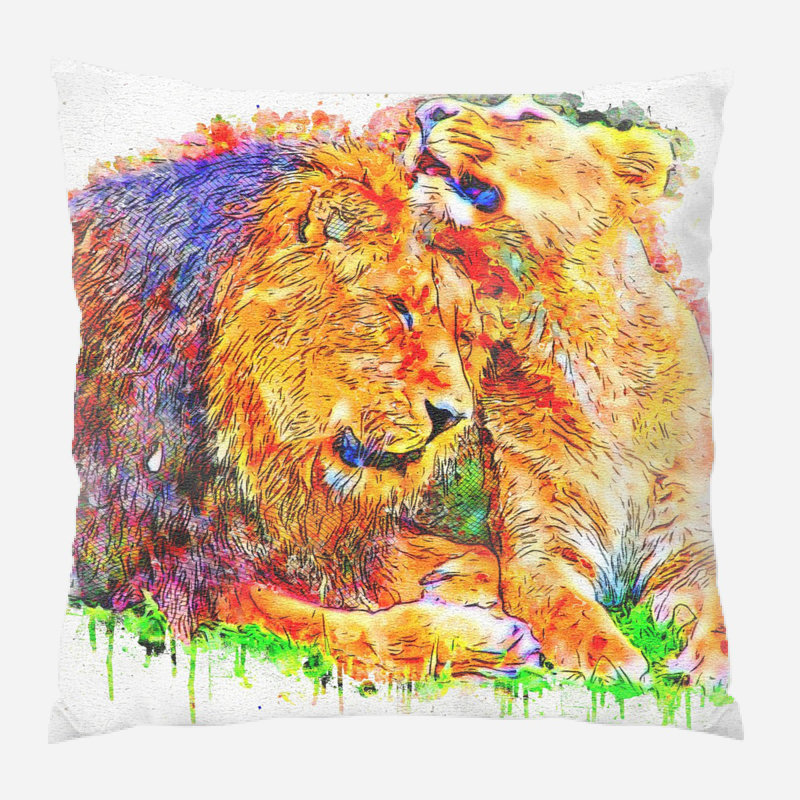 Coussin lion Aderyn, Microsuède, Intérieur