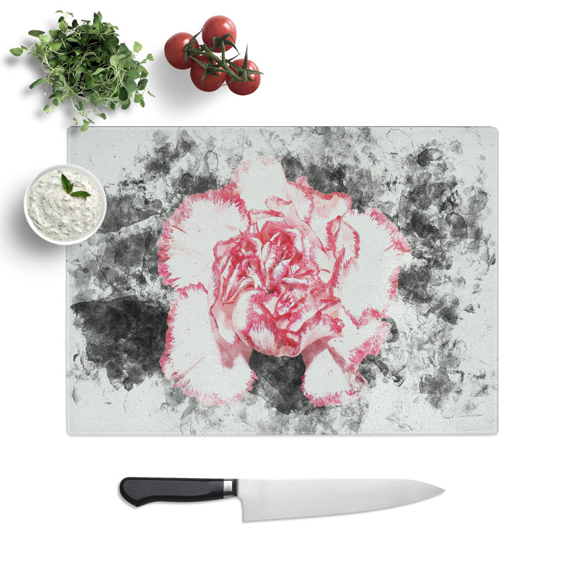 Tempered Glass Pink Carnation Flower Chopping Board, 20 cm x 28.5 cm