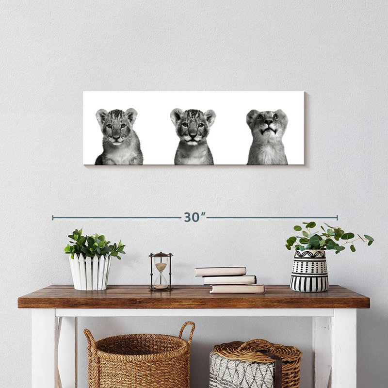 " Lion Cub Trio " by Emma P, 8" H x 24" W x 1" D