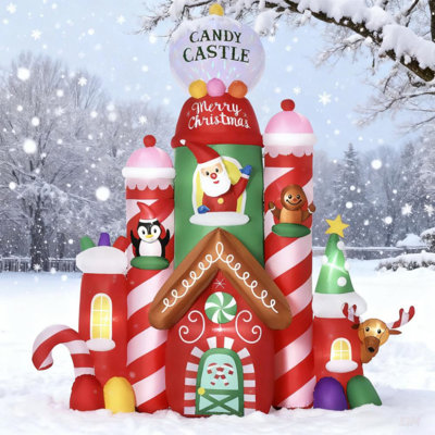 10Ft Christmas Inflatable Candy Castle With Rotating Lights And Durable Outdoor Decor For Festive Cheer