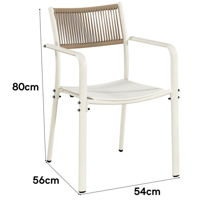 Pair of Bistro Rope-Effect Back Arm Chairs, Patio Dining, Off-White