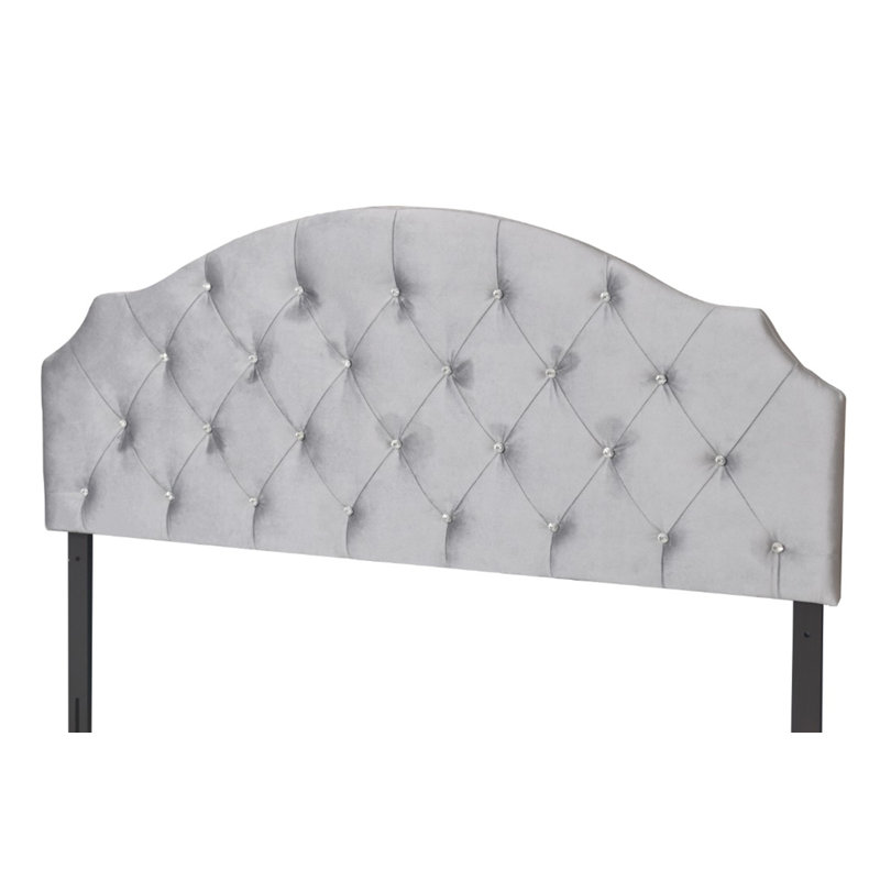 Tête de lit tapissier en velours Ameer, Gris argenté, Grand