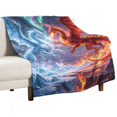 Ice And Fire Dragons(1) Luxury Flannel Throw Blanket, Soft Warm Fuzzy Blanket for Living Room Sofa Bed Home Decor