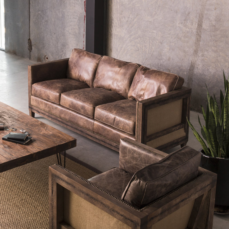 72" Genuine Leather Square Arm Sofa